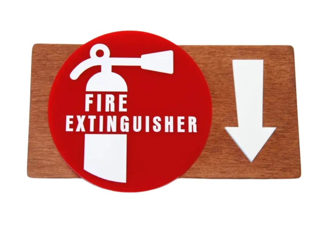 Señal de extintor de incendios de madera y acrílico: Señal de seguridad