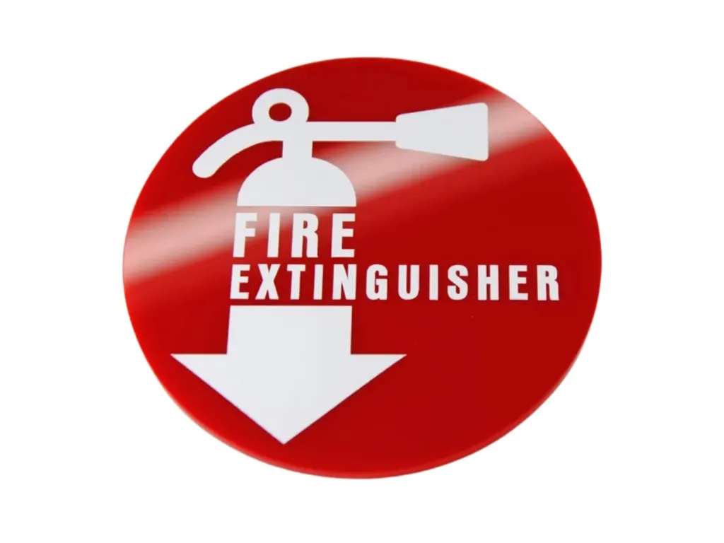 Letrero moderno de acrílico para extintor de incendios: Letrero de seguridad para hoteles