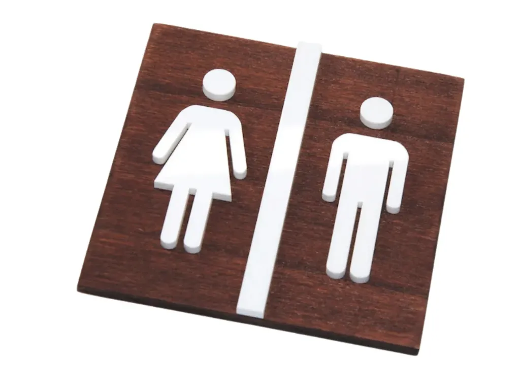Letrero de baño de madera para señalización de hoteles y restaurantes