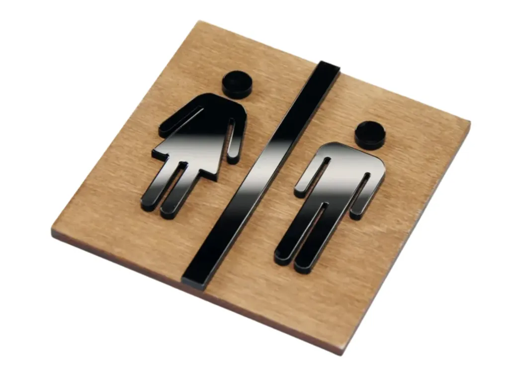 Letrero de baño de madera para señalización de hoteles y restaurantes