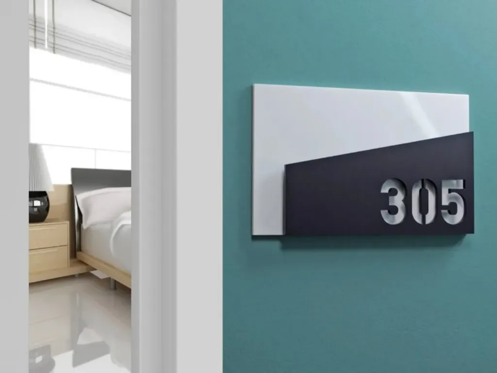 Letrero acrílico moderno para número de habitación: Letrero para puerta de hotel o apartamento