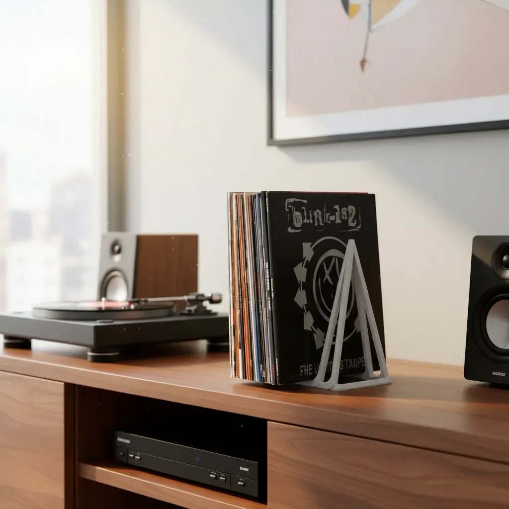 Soporte para discos de vinilo con estante para 'Reproduciendo ahora'