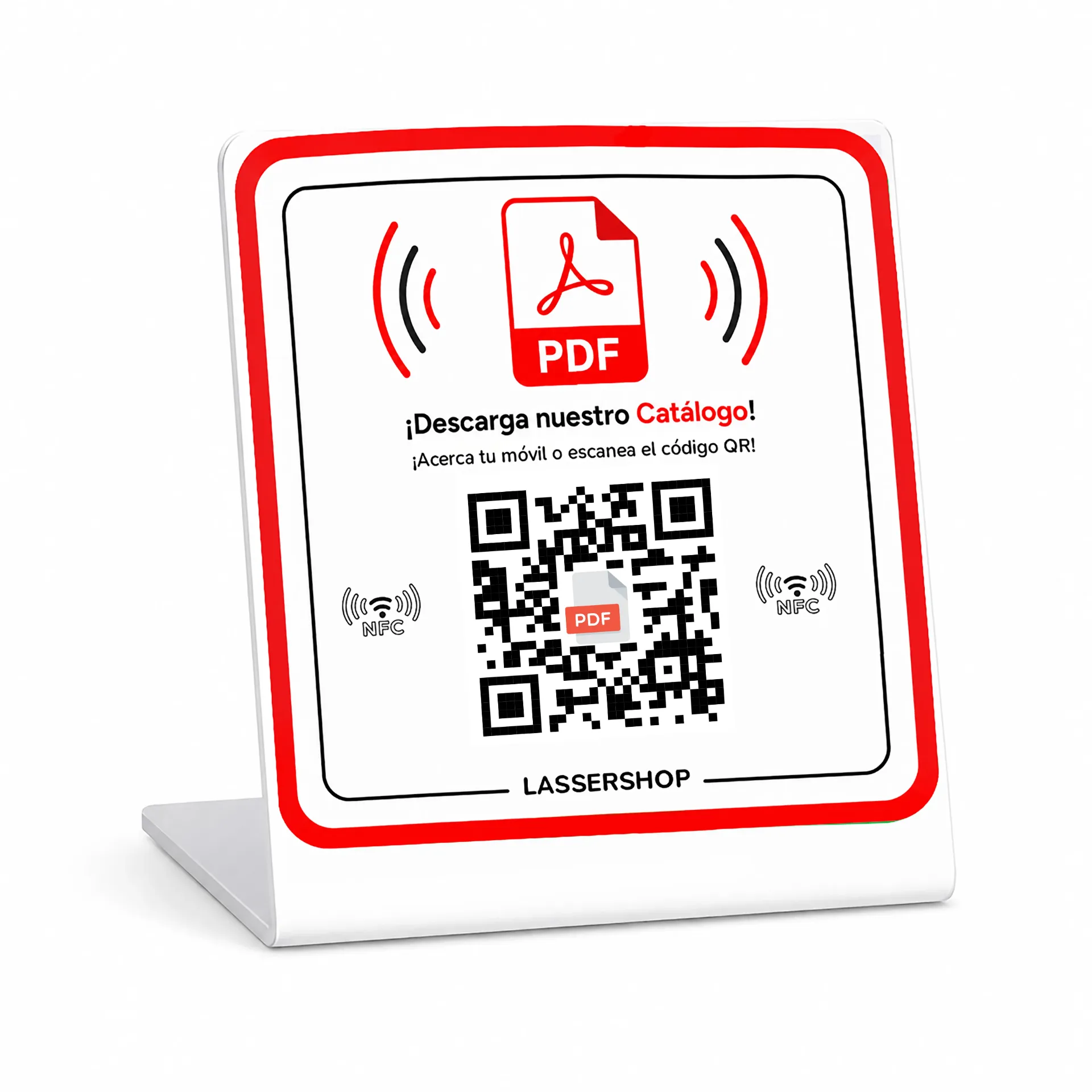 Expositor De Mesa QR + NFC - Descarga Catálogo Y Menú